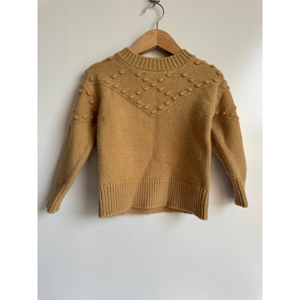 Rylee + Cru Kids Popcorn Knit Sweater Honey Yellow Pom Pom 2-3Y mockneck luxury